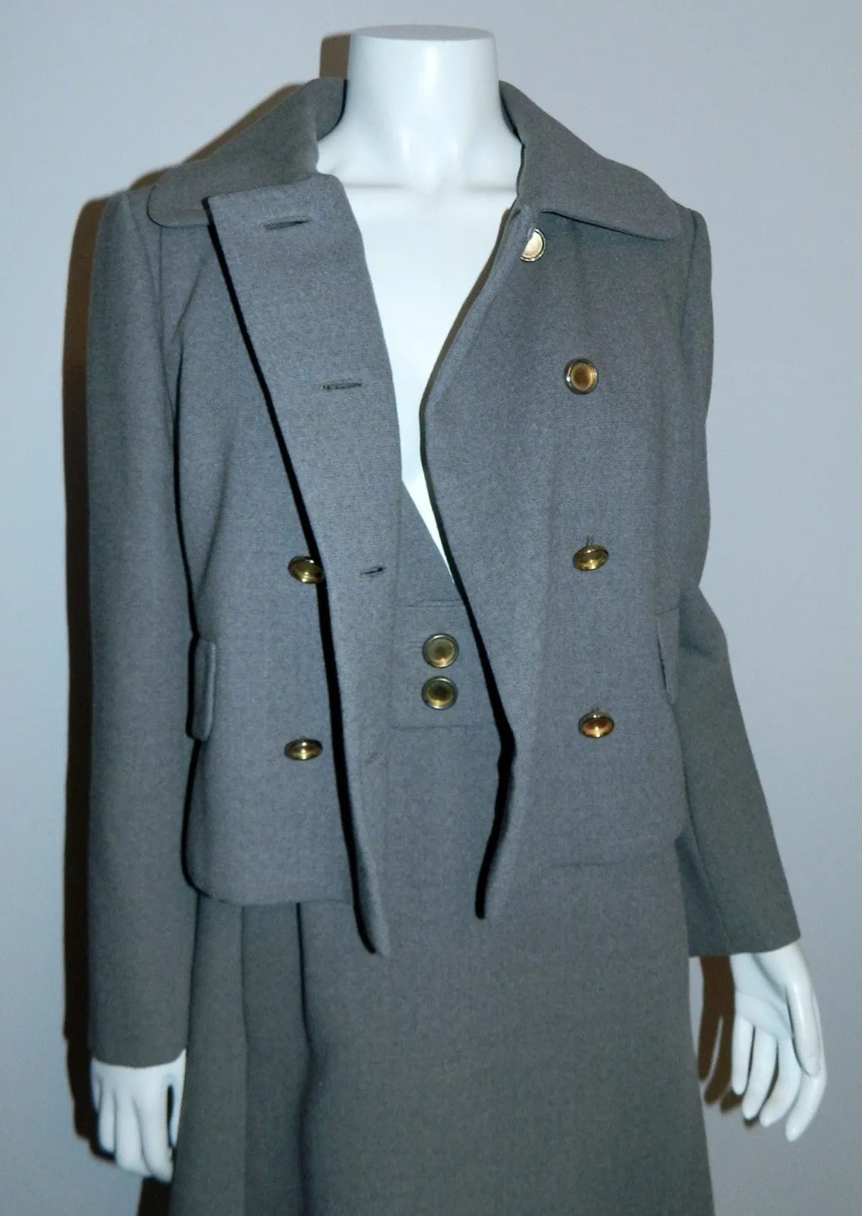 vintage 1960s ORIGINALA dress suit gray wool jumper / pea coat jacket S