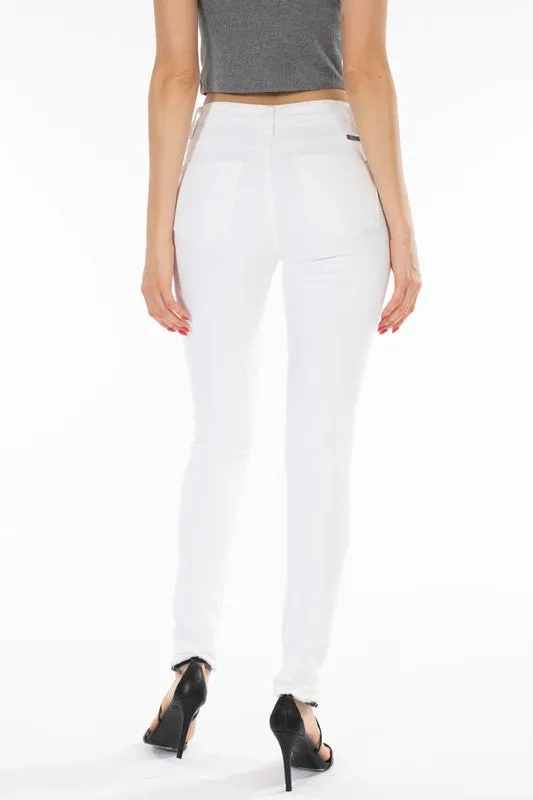 White High Rise Distressed Skinny Jeans