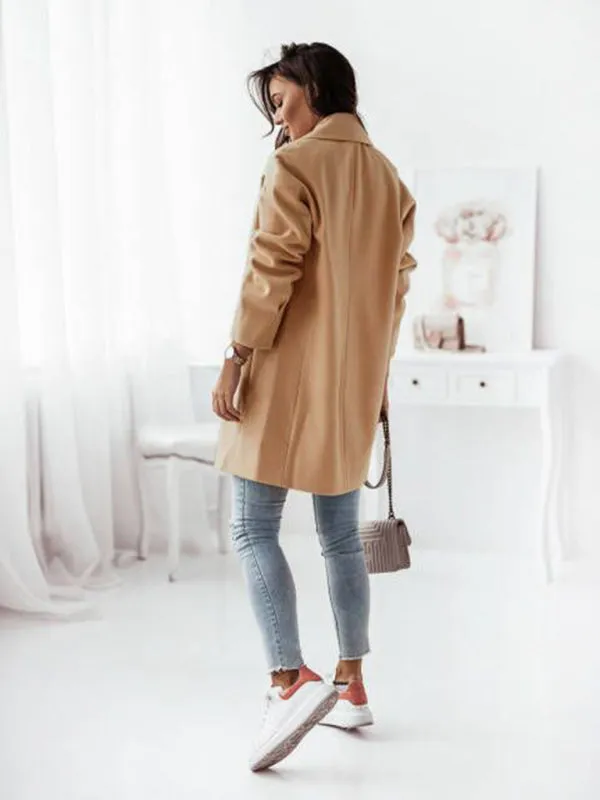 Women's Double-breasted Solid-color Wool Coat