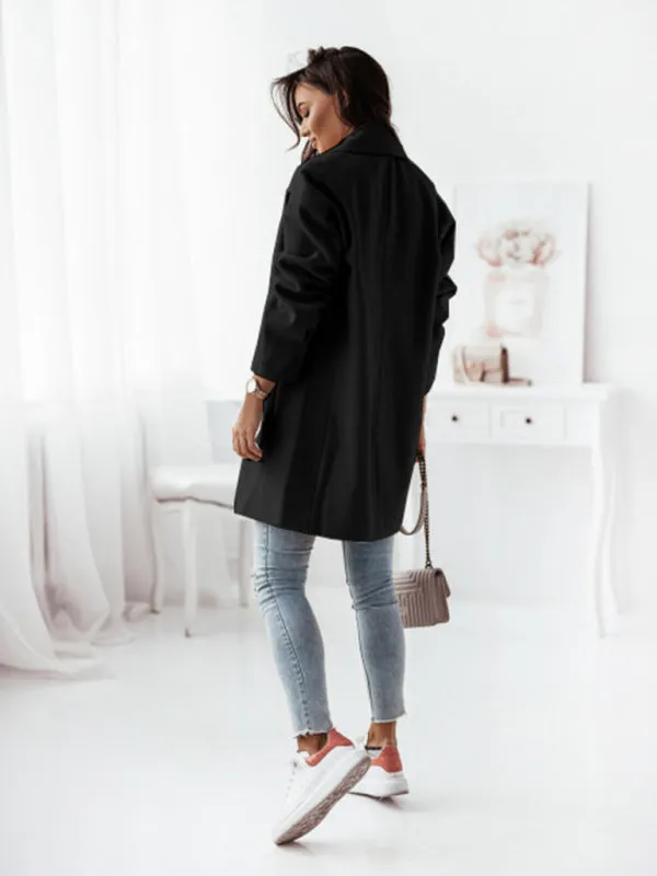 Women's Double-breasted Solid-color Wool Coat