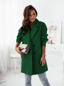 Women's Double-breasted Solid-color Wool Coat