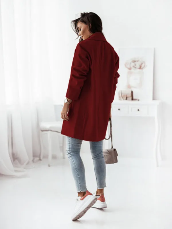 Women's Double-breasted Solid-color Wool Coat