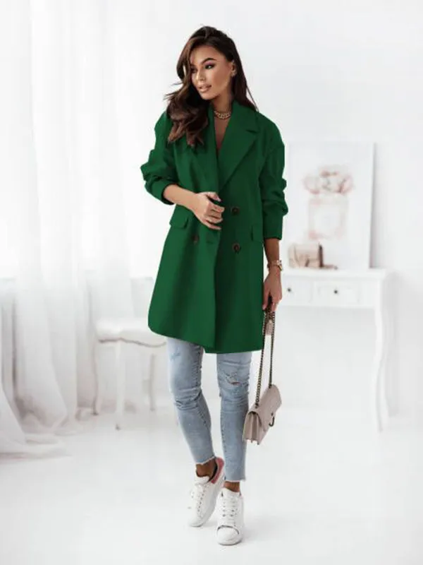 Women's Double-breasted Solid-color Wool Coat
