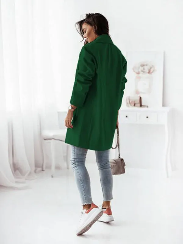 Women's Double-breasted Solid-color Wool Coat