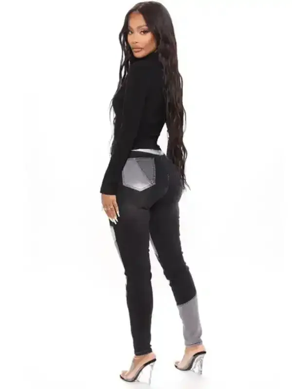 Women’s High Waist Colorblock Skinny Jeans