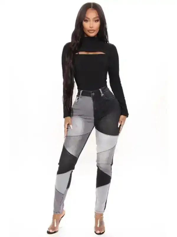 Women’s High Waist Colorblock Skinny Jeans