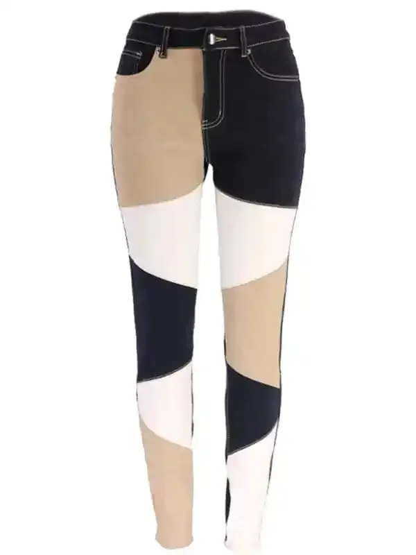 Women’s High Waist Colorblock Skinny Jeans