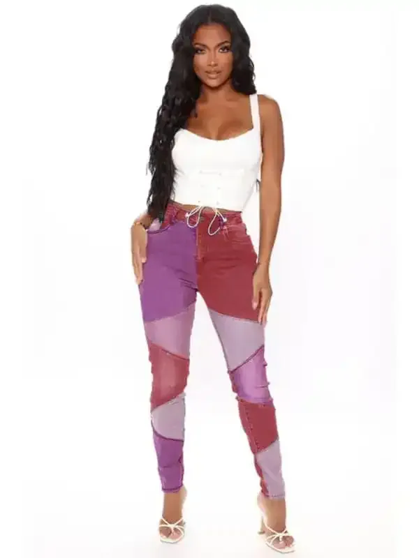 Women’s High Waist Colorblock Skinny Jeans