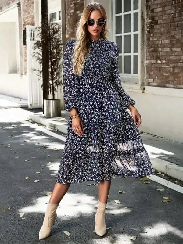 Women’s holiday casual floral earring dress