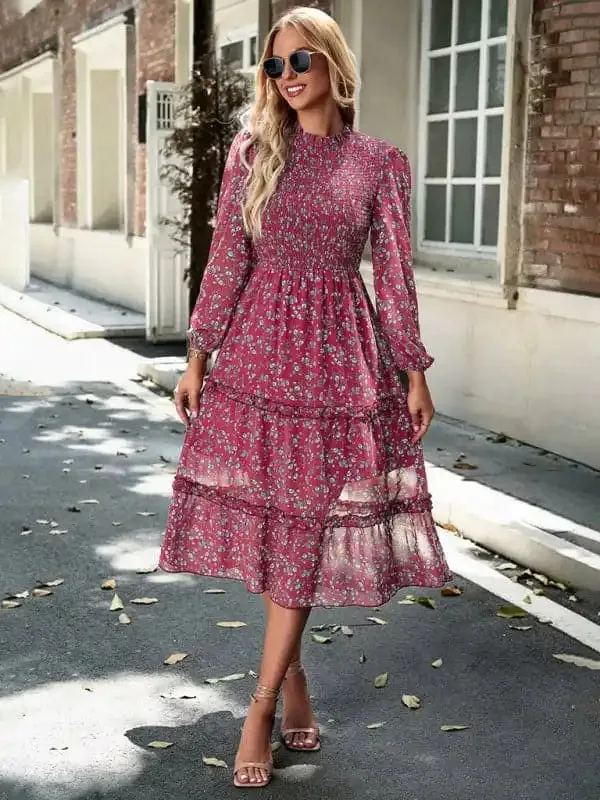 Women’s holiday casual floral earring dress