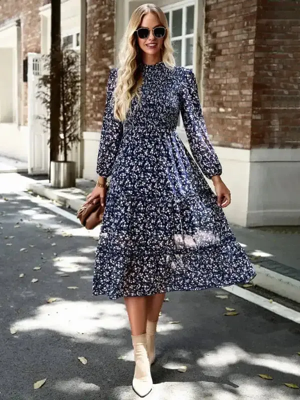 Women’s holiday casual floral earring dress