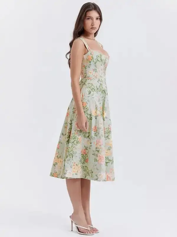 Women’s Slim Suspender Sexy Slit Floral Dress