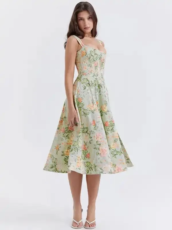 Women’s Slim Suspender Sexy Slit Floral Dress