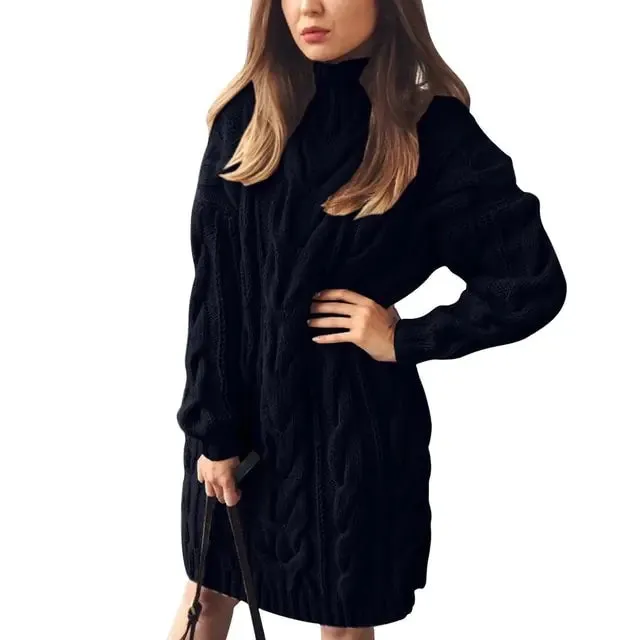 Women’s Turtleneck Twist Knitted Sweater Dress: Elegance & Warmth | Shop Now