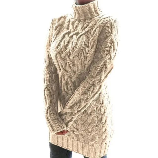 Women’s Turtleneck Twist Knitted Sweater Dress: Elegance & Warmth | Shop Now
