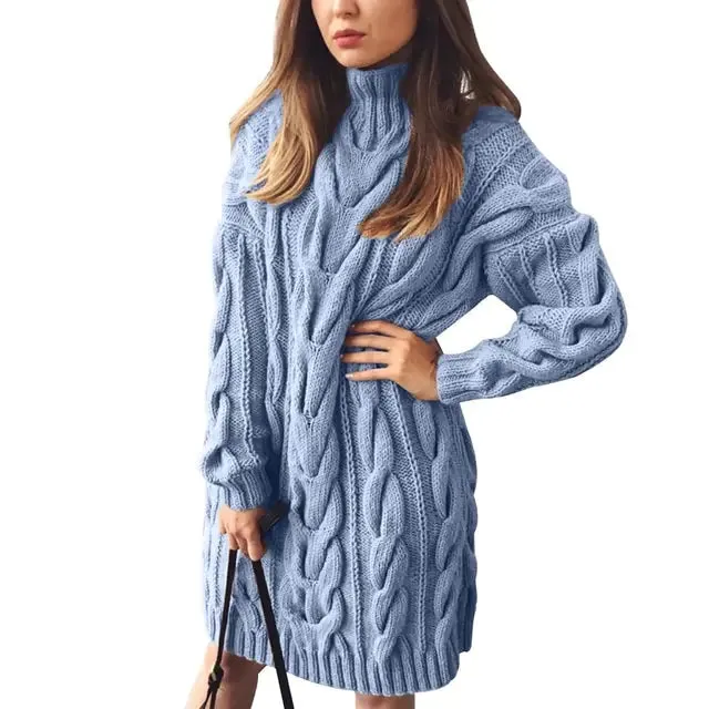 Women’s Turtleneck Twist Knitted Sweater Dress: Elegance & Warmth | Shop Now
