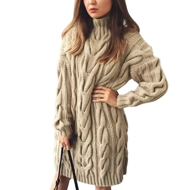 Women’s Turtleneck Twist Knitted Sweater Dress: Elegance & Warmth | Shop Now