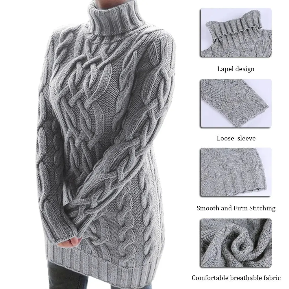Women’s Turtleneck Twist Knitted Sweater Dress: Elegance & Warmth | Shop Now