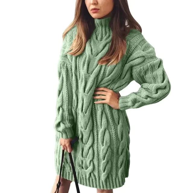 Women’s Turtleneck Twist Knitted Sweater Dress: Elegance & Warmth | Shop Now