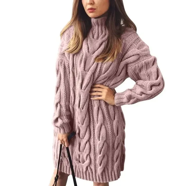 Women’s Turtleneck Twist Knitted Sweater Dress: Elegance & Warmth | Shop Now