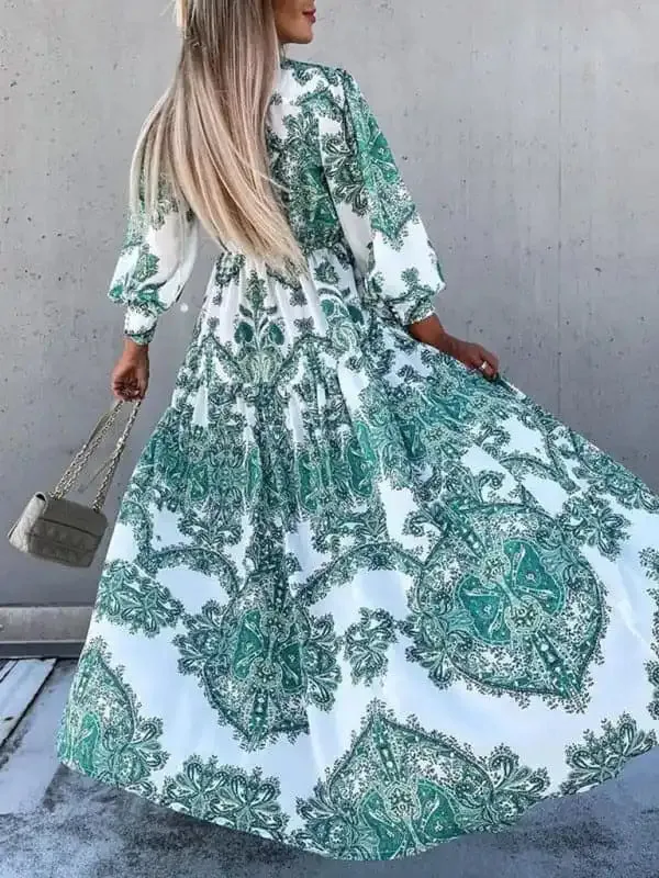 Women’s Woven Loose Vintage Style Vacation Long Sleeve Dress