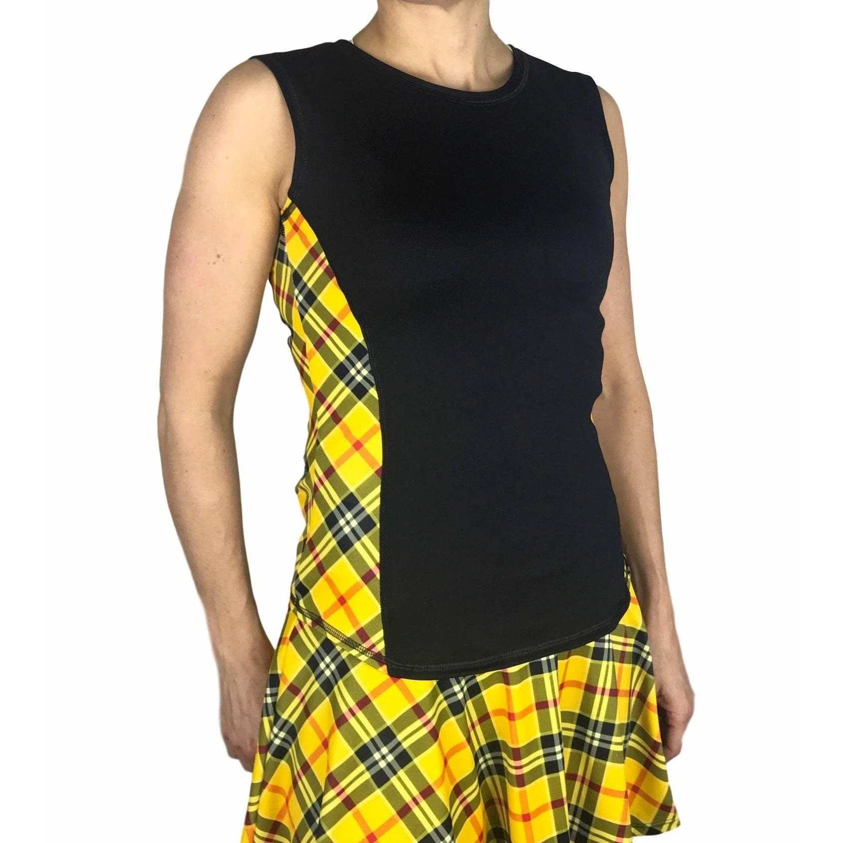 Yellow Plaid Athletic Tank, Golf Shirt, Tennis Shirt, Running Shirt or Top, Yoga Top