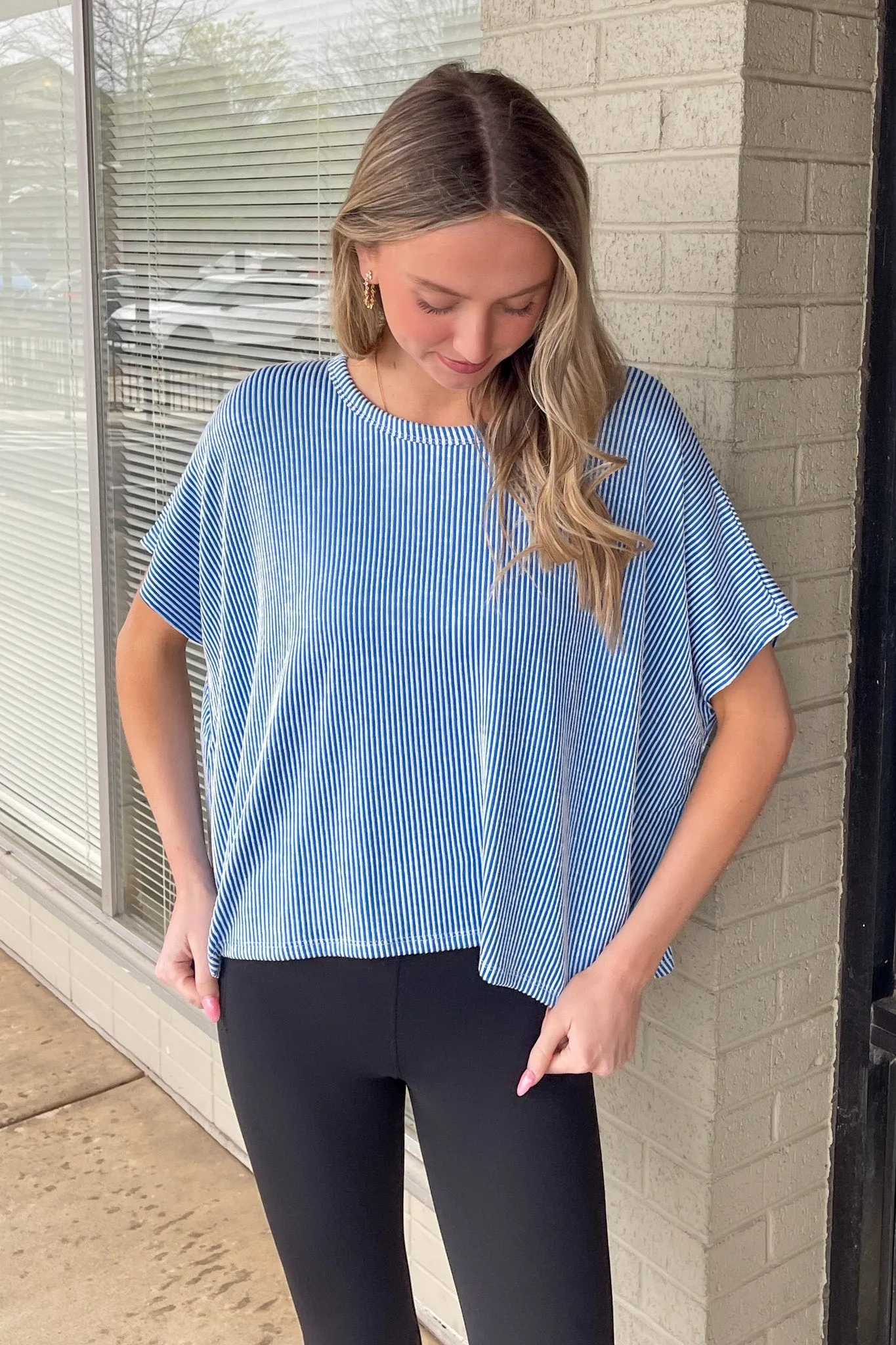 Zenana-Ribbed Striped Oversized Short Sleeve Top